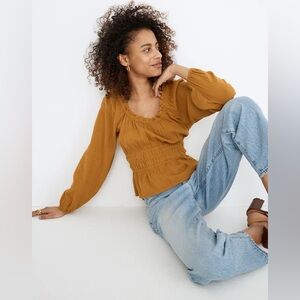 NWT Madewell Antique Gold Sophia Top in Textured Plaid Size‎ XS